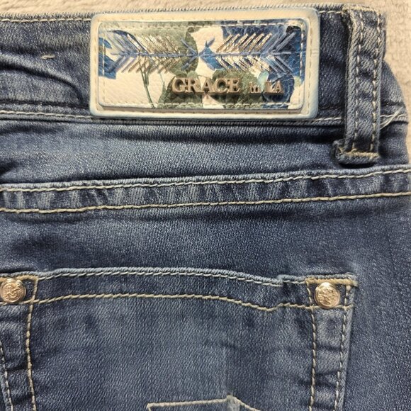 Grace in LA Jeans Women's 26 Blue Skinny Distressed Patched Distressed Hem - Picture 4 of 11